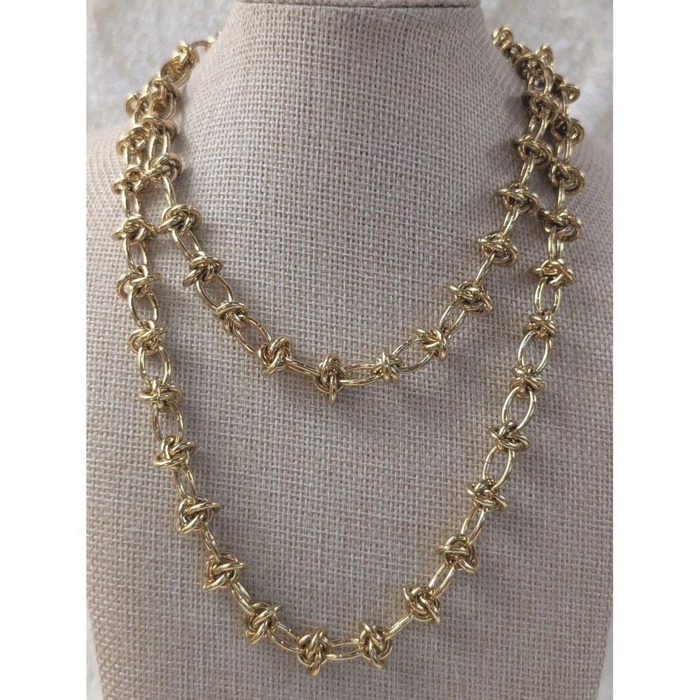 Vintage St. John Gold Tone Knot Link Chain Necklace‎ Signed Heavy 103g...